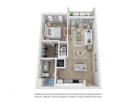 A1 floor plan 1 bed 1 bath